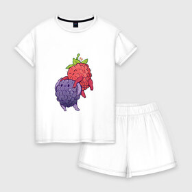 Женская пижама с шортиками хлопок с принтом Смородинки в Кировске, 100% хлопок | футболка прямого кроя, шорты свободные с широкой мягкой резинкой | Тематика изображения на принте: арт | красная смородина | мило | милота | рисунок | свежая ягода | свежие ягоды | свежий продукт | смородина | чёрная смородина | ягода | ягоды