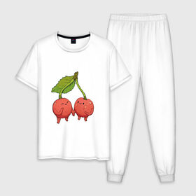 Мужская пижама хлопок с принтом Сестрички-вишни в Кировске, 100% хлопок | брюки и футболка прямого кроя, без карманов, на брюках мягкая резинка на поясе и по низу штанин
 | арт | вишенка | вишенки | вишня | мило | милота | рисунок | свежий продукт | свежий ягода | ягода