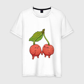 Мужская футболка хлопок с принтом Сестрички-вишни в Кировске, 100% хлопок | прямой крой, круглый вырез горловины, длина до линии бедер, слегка спущенное плечо. | арт | вишенка | вишенки | вишня | мило | милота | рисунок | свежий продукт | свежий ягода | ягода