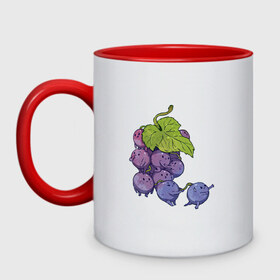 Кружка двухцветная с принтом Виноградинки в Кировске, керамика | объем — 330 мл, диаметр — 80 мм. Цветная ручка и кайма сверху, в некоторых цветах — вся внутренняя часть | арт | веточка винограда | виноград | виноградинки | мило | милота | рисунок | свежая ягода | свежие ягоды | свежий продукт | синий виноград | ягода | ягоды