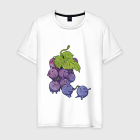 Мужская футболка хлопок с принтом Виноградинки в Кировске, 100% хлопок | прямой крой, круглый вырез горловины, длина до линии бедер, слегка спущенное плечо. | арт | веточка винограда | виноград | виноградинки | мило | милота | рисунок | свежая ягода | свежие ягоды | свежий продукт | синий виноград | ягода | ягоды