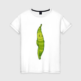 Женская футболка хлопок с принтом Фасоль в Кировске, 100% хлопок | прямой крой, круглый вырез горловины, длина до линии бедер, слегка спущенное плечо | арт | мило | милота | овощ | овощи | рисунок | свежие овощи | свежий овощ | свежий продукт | фасолинка | фасоль
