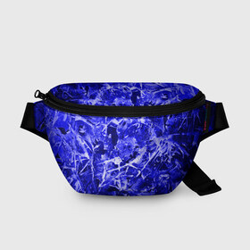 Поясная сумка 3D с принтом Dark Blue Gan в Кировске, 100% полиэстер | плотная ткань, ремень с регулируемой длиной, внутри несколько карманов для мелочей, основное отделение и карман с обратной стороны сумки застегиваются на молнию | abstraction | blue | frost | frozen | ice | shine | surface | texture | абстракция | блеск | замерзший | лед | мороз | поверхность | синий | текстура