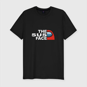 Мужская футболка хлопок Slim с принтом THE SUS FACE AMONG US в Кировске, 92% хлопок, 8% лайкра | приталенный силуэт, круглый вырез ворота, длина до линии бедра, короткий рукав | 