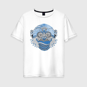 Женская футболка хлопок Oversize с принтом Синий шимпанзе в Кировске, 100% хлопок | свободный крой, круглый ворот, спущенный рукав, длина до линии бедер
 | артхаус | горилла | животные | обезьяна | шимпанзе