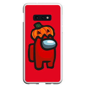 Чехол для Samsung S10E с принтом HALLOWEEN IS AMONG US в Кировске, Силикон | Область печати: задняя сторона чехла, без боковых панелей | Тематика изображения на принте: among us | halloween | impostor | twitch | амонг ас | звезды | игра | космонавт | космонавты | космос | предатель | среди нас | твитч | твич | хэллоуин