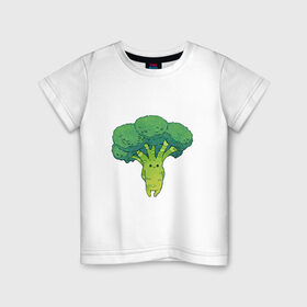 Детская футболка хлопок с принтом Симпатичный брокколи в Кировске, 100% хлопок | круглый вырез горловины, полуприлегающий силуэт, длина до линии бедер | Тематика изображения на принте: арт | брокколи | мило | милота | овощ | овощи | рисунок | свежие овощи | свежий овощ | свежий продукт