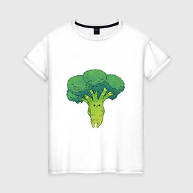 Женская футболка хлопок с принтом Симпатичный брокколи в Кировске, 100% хлопок | прямой крой, круглый вырез горловины, длина до линии бедер, слегка спущенное плечо | арт | брокколи | мило | милота | овощ | овощи | рисунок | свежие овощи | свежий овощ | свежий продукт