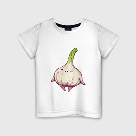 Детская футболка хлопок с принтом Милый чеснок в Кировске, 100% хлопок | круглый вырез горловины, полуприлегающий силуэт, длина до линии бедер | арт | мило | милота | овощ | овощи | рисунок | свежие овощи | свежий овощ | свежий продукт | чеснок