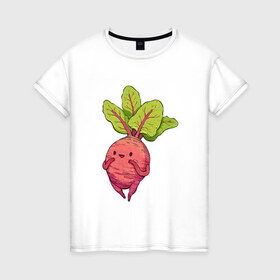 Женская футболка хлопок с принтом Свекла в Кировске, 100% хлопок | прямой крой, круглый вырез горловины, длина до линии бедер, слегка спущенное плечо | арт | мило | милота | овощ | овощи | рисунок | свежие овощи | свежий овощ | свежий продукт | свекла