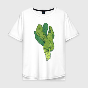 Мужская футболка хлопок Oversize с принтом Шпинат в Кировске, 100% хлопок | свободный крой, круглый ворот, “спинка” длиннее передней части | арт | мило | милота | овощ | овощи | рисунок | свежие овощи | свежий овощ | свежий продукт | шпинат