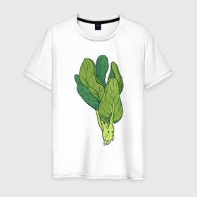 Мужская футболка хлопок с принтом Шпинат в Кировске, 100% хлопок | прямой крой, круглый вырез горловины, длина до линии бедер, слегка спущенное плечо. | арт | мило | милота | овощ | овощи | рисунок | свежие овощи | свежий овощ | свежий продукт | шпинат