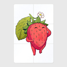 Магнитный плакат 2Х3 с принтом Довольная клубника в Кировске, Полимерный материал с магнитным слоем | 6 деталей размером 9*9 см | Тематика изображения на принте: арт | белый цветок | белый цветочек | клубника | мило | милота | рисунок | свежая ягода | свежие ягоды | свежий продукт | цветок | цветочек | ягода | ягоды