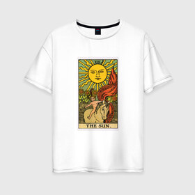Женская футболка хлопок Oversize с принтом Аркан Солнце в Кировске, 100% хлопок | свободный крой, круглый ворот, спущенный рукав, длина до линии бедер
 | аркан | духовность | знания | мистика | оккультныезнаки | символы | солнце | старший | тайные | таро | эзотерика