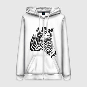 Женская толстовка 3D на молнии с принтом Zebra в Кировске, 100% полиэстер | длина до линии бедра, манжеты и пояс оформлены мягкой тканевой резинкой, двухслойный капюшон со шнурком для регулировки, спереди молния, по бокам два кармана | africa | black | savanna | stripe | white | zebra | африка | белый | зебра | полоска | саванна | черный