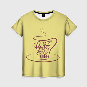 Женская футболка 3D с принтом Время пить кофе в Кировске, 100% полиэфир ( синтетическое хлопкоподобное полотно) | прямой крой, круглый вырез горловины, длина до линии бедер | время кофе | кофе | кофейная тема | кофейное настроение | настроение. | позитив | узоры
