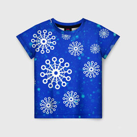 Детская футболка 3D с принтом Снежинки в Кировске, 100% гипоаллергенный полиэфир | прямой крой, круглый вырез горловины, длина до линии бедер, чуть спущенное плечо, ткань немного тянется | новогодние снежинки | снег | снежинка | снежинки | январьские снежинки