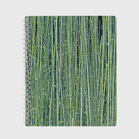 Тетрадь с принтом Зеленый бамбук в Кировске, 100% бумага | 48 листов, плотность листов — 60 г/м2, плотность картонной обложки — 250 г/м2. Листы скреплены сбоку удобной пружинной спиралью. Уголки страниц и обложки скругленные. Цвет линий — светло-серый
 | bamboo | forest | stripes | бамбук | заросли | лес | листья | полосы | растения