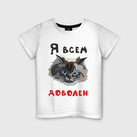 Детская футболка хлопок с принтом Довольный кот в Кировске, 100% хлопок | круглый вырез горловины, полуприлегающий силуэт, длина до линии бедер | кот | котэ | котяра | мем | прикол | рисунок | шутка | юмор