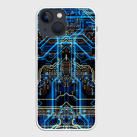 Чехол для iPhone 13 mini с принтом Сircuit в Кировске,  |  | abstraction | chip | circuit | lines | neon | processor | shapes | texture | абстракция | линии | неон | процессор | схема | текстура | формы | чип