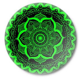 Значок с принтом Mandala в Кировске,  металл | круглая форма, металлическая застежка в виде булавки | abstraction | light green | mandala | pattern | shape | tangled | texture | абстракция | запутанный | салатовый | текстура | узор | формы
