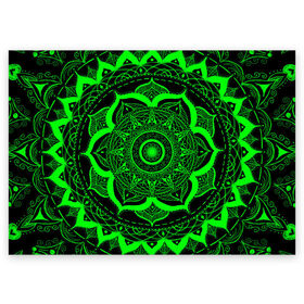 Поздравительная открытка с принтом Mandala в Кировске, 100% бумага | плотность бумаги 280 г/м2, матовая, на обратной стороне линовка и место для марки
 | abstraction | light green | mandala | pattern | shape | tangled | texture | абстракция | запутанный | салатовый | текстура | узор | формы