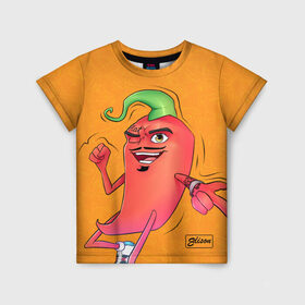 Детская футболка 3D с принтом Перец в оранжевом цвете в Кировске, 100% гипоаллергенный полиэфир | прямой крой, круглый вырез горловины, длина до линии бедер, чуть спущенное плечо, ткань немного тянется | Тематика изображения на принте: 
