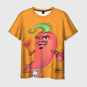 Мужская футболка 3D с принтом Перец в оранжевом цвете в Кировске, 100% полиэфир | прямой крой, круглый вырез горловины, длина до линии бедер | 
