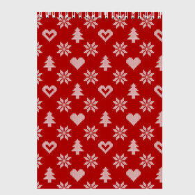 Скетчбук с принтом Красный рождественский свитер в Кировске, 100% бумага
 | 48 листов, плотность листов — 100 г/м2, плотность картонной обложки — 250 г/м2. Листы скреплены сверху удобной пружинной спиралью | Тематика изображения на принте: 