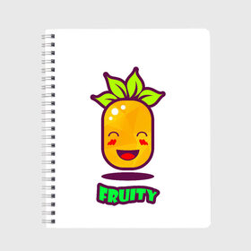 Тетрадь с принтом Fruity в Кировске, 100% бумага | 48 листов, плотность листов — 60 г/м2, плотность картонной обложки — 250 г/м2. Листы скреплены сбоку удобной пружинной спиралью. Уголки страниц и обложки скругленные. Цвет линий — светло-серый
 | Тематика изображения на принте: fruit | ананас | вкусно | сладость | фрукты