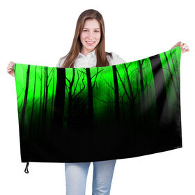 Флаг 3D с принтом G-loomy в Кировске, 100% полиэстер | плотность ткани — 95 г/м2, размер — 67 х 109 см. Принт наносится с одной стороны | fog | forest | gloomy | green fog | night | radiation | trees | деревья | зеленый туман | лес | мрачный | ночь | радиация | туман