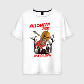 Женская футболка хлопок Oversize с принтом Halloween Party в Кировске, 100% хлопок | свободный крой, круглый ворот, спущенный рукав, длина до линии бедер
 | blood | diablo | haloween | horror | дьявол | зомби | кости | кровь | мозги | мясо | страшилка | ужасы | хеллоуин | хелоуин