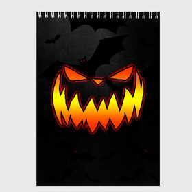 Скетчбук с принтом Pumpkin smile and bats в Кировске, 100% бумага
 | 48 листов, плотность листов — 100 г/м2, плотность картонной обложки — 250 г/м2. Листы скреплены сверху удобной пружинной спиралью | 2020 | bat | bats | face | halloween | mask | nightmare | pumpkin | scary | smile | smiling | летучая | лицо | маска | мыши | мышь | привидение | страшная | тыква | улыбка | хэлоуин
