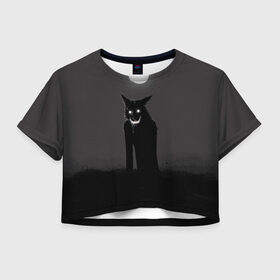 Женская футболка Crop-top 3D с принтом ОБОРОТЕНЬ в Кировске, 100% полиэстер | круглая горловина, длина футболки до линии талии, рукава с отворотами | волк | луна | необычно | оборотень | оскал | полнолуние | прикольно | страшно | хэллоуин