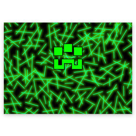 Поздравительная открытка с принтом Minecraft creeper в Кировске, 100% бумага | плотность бумаги 280 г/м2, матовая, на обратной стороне линовка и место для марки
 | alex | blox | creeper | dungeons | logo game | pixel | steve | алекс | герои | голем | детям | зомби | квадраты | кислотный | крипер | куб | логотипы игр | майнкрафт | мальчикам | мобы | неоновый | персонажи | пиксель