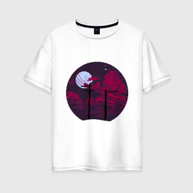 Женская футболка хлопок Oversize с принтом pixel night в Кировске, 100% хлопок | свободный крой, круглый ворот, спущенный рукав, длина до линии бедер
 | pixel art | retro | vaporwave | луна | ночь | пиксель арт | ретро