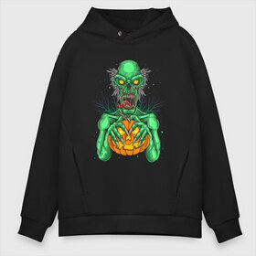 Мужское худи Oversize хлопок с принтом Halloween zombie в Кировске, френч-терри — 70% хлопок, 30% полиэстер. Мягкий теплый начес внутри —100% хлопок | боковые карманы, эластичные манжеты и нижняя кромка, капюшон на магнитной кнопке | Тематика изображения на принте: blood | diablo | haloween | horror | дьявол | зомби | кости | кровь | мозги | мясо | страшилка | ужасы | хеллоуин | хелоуин