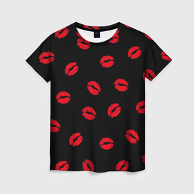 Женская футболка 3D с принтом Поцелуи в Кировске, 100% полиэфир ( синтетическое хлопкоподобное полотно) | прямой крой, круглый вырез горловины, длина до линии бедер | 8 марта | kis | kiss | love | горячий парень | губы | жаркие поцелуи | красные губы | любовь | мачо | подарок парню | помада | поцелуи | поцелуй