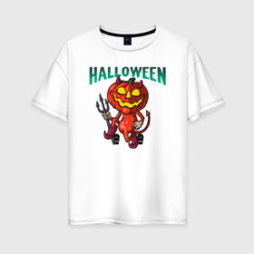 Женская футболка хлопок Oversize с принтом Halloween в Кировске, 100% хлопок | свободный крой, круглый ворот, спущенный рукав, длина до линии бедер
 | blood | diablo | haloween | horror | дьявол | зомби | кости | кровь | мозги | мясо | страшилка | ужасы | хеллоуин | хелоуин