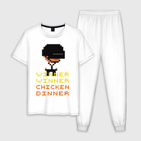 Мужская пижама хлопок с принтом PUBG Winner Chicken Dinner в Кировске, 100% хлопок | брюки и футболка прямого кроя, без карманов, на брюках мягкая резинка на поясе и по низу штанин
 | pubg | winner chicken dinner | пубг