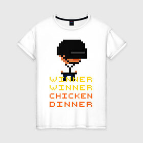 Женская футболка хлопок с принтом PUBG Winner Chicken Dinner в Кировске, 100% хлопок | прямой крой, круглый вырез горловины, длина до линии бедер, слегка спущенное плечо | pubg | winner chicken dinner | пубг