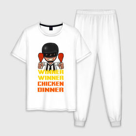Мужская пижама хлопок с принтом PUBG Winner Chicken Dinner в Кировске, 100% хлопок | брюки и футболка прямого кроя, без карманов, на брюках мягкая резинка на поясе и по низу штанин
 | 