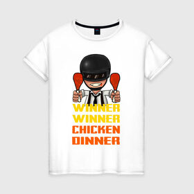 Женская футболка хлопок с принтом PUBG Winner Chicken Dinner в Кировске, 100% хлопок | прямой крой, круглый вырез горловины, длина до линии бедер, слегка спущенное плечо | 