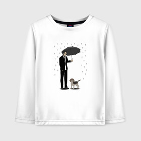 Детский лонгслив хлопок с принтом Под дождем в Кировске, 100% хлопок | круглый вырез горловины, полуприлегающий силуэт, длина до линии бедер | beagle | бигль | джон уикместь | дождь | забота | защита животных | зонт | киану ривз | охрана | собака