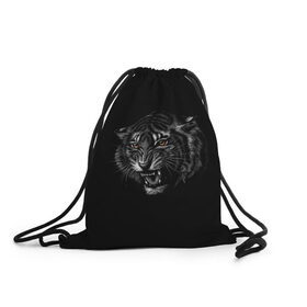 Рюкзак-мешок 3D с принтом Тигр в Кировске, 100% полиэстер | плотность ткани — 200 г/м2, размер — 35 х 45 см; лямки — толстые шнурки, застежка на шнуровке, без карманов и подкладки | Тематика изображения на принте: животные | звери | оскал тигра | тигр | хищник