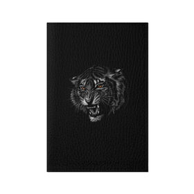 Обложка для паспорта матовая кожа с принтом Тигр в Кировске, натуральная матовая кожа | размер 19,3 х 13,7 см; прозрачные пластиковые крепления | Тематика изображения на принте: животные | звери | оскал тигра | тигр | хищник
