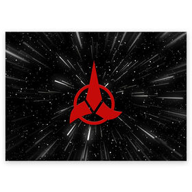 Поздравительная открытка с принтом Klingons Logo (Z) в Кировске, 100% бумага | плотность бумаги 280 г/м2, матовая, на обратной стороне линовка и место для марки
 | Тематика изображения на принте: klingon | klingons | klinzhai | star trek | startrek | азетбур | варак | гаурон | горкон | звездный путь | инопланетная цивилизация | кейлесс незабываемый | клингон | клинжай | кронос | марток | молор | рекло | сомпек