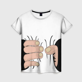 Женская футболка 3D с принтом Hand в Кировске, 100% полиэфир ( синтетическое хлопкоподобное полотно) | прямой крой, круглый вырез горловины, длина до линии бедер | hand | иллюстрация | обхват | прикол | руки | сжал | сжатие | юмор