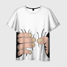 Мужская футболка 3D с принтом Hand в Кировске, 100% полиэфир | прямой крой, круглый вырез горловины, длина до линии бедер | hand | иллюстрация | обхват | прикол | руки | сжал | сжатие | юмор