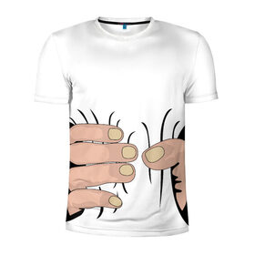 Мужская футболка 3D спортивная с принтом Hand в Кировске, 100% полиэстер с улучшенными характеристиками | приталенный силуэт, круглая горловина, широкие плечи, сужается к линии бедра | hand | иллюстрация | обхват | прикол | руки | сжал | сжатие | юмор